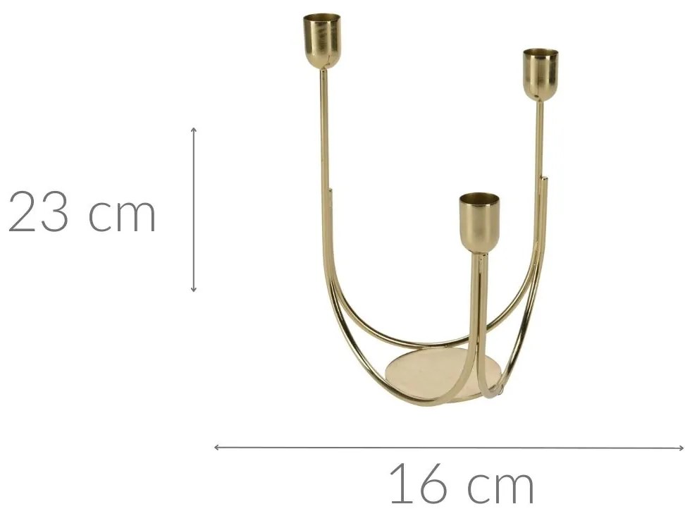Metalowy świecznik dekoracyjny na 3 świece, 23 cm