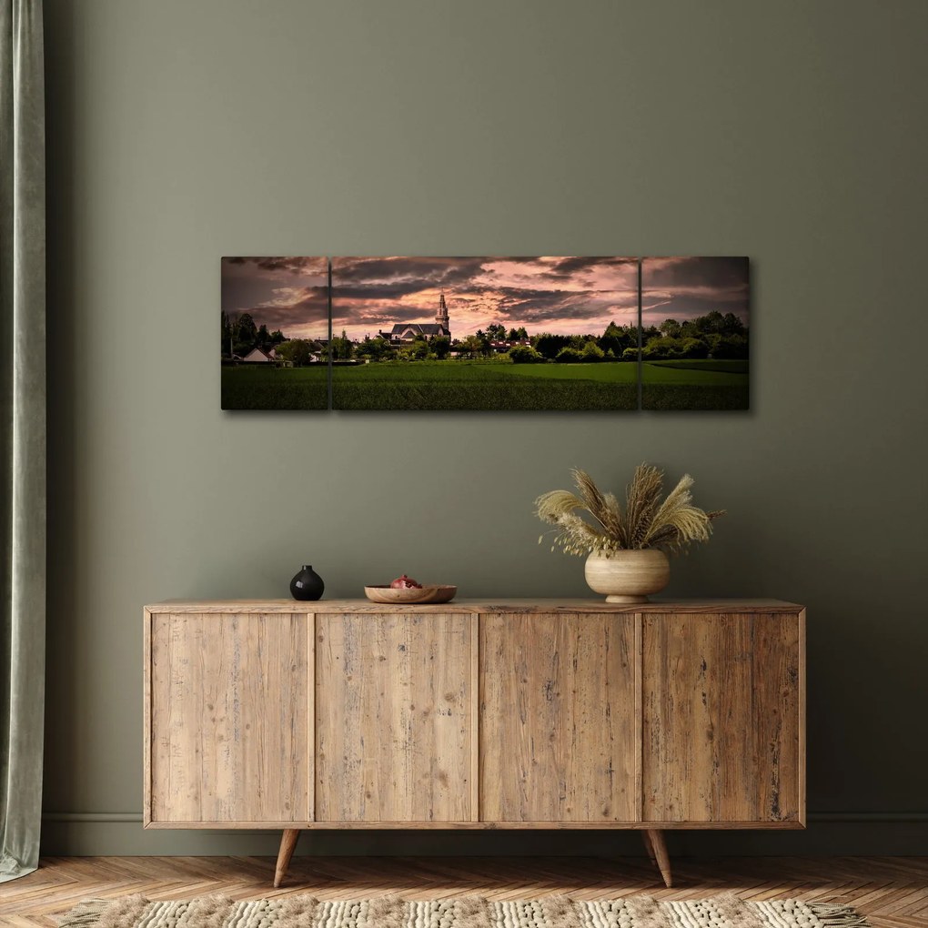 Obraz krajobrazu z kościołem (170x50 cm)