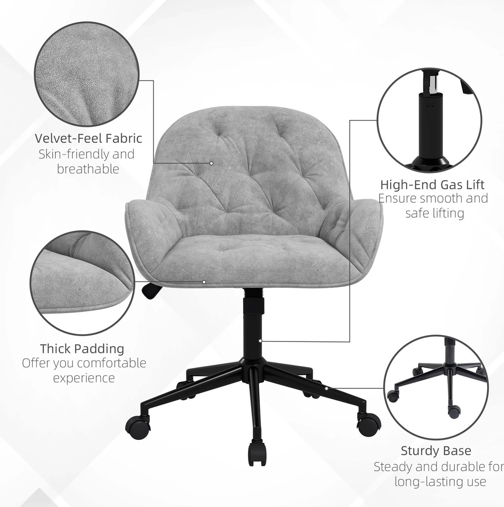Vinsetto Ergonomiczny fotel wypoczynkowy z miękkim mechanizmem regulacji Jasnoszary metaliczny aksamit