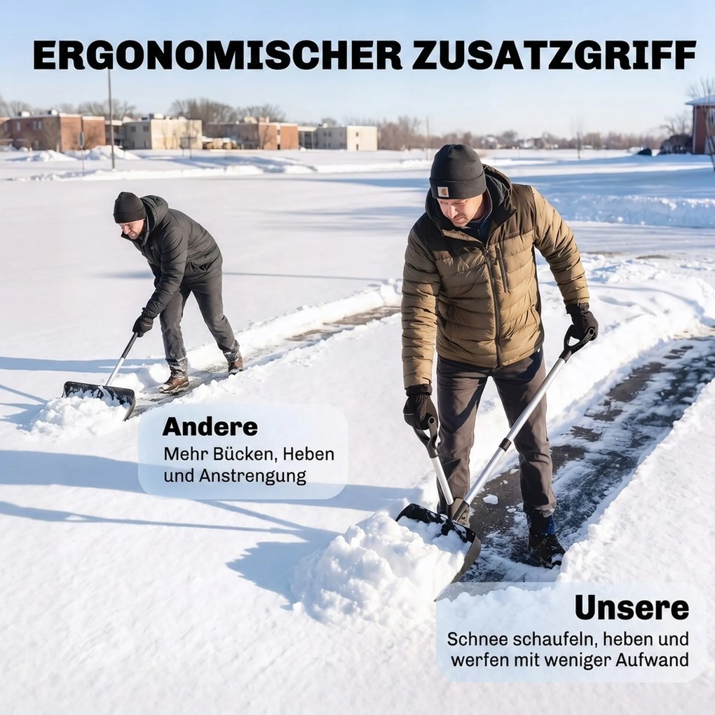 Outsunny Łopata do śniegu 45 cm, tworzywowa łyżka z ergonomicznym uchwytem dodatkowym, odśnieżarka z trzonem aluminiowym i metalową krawędzią | Aosom PL