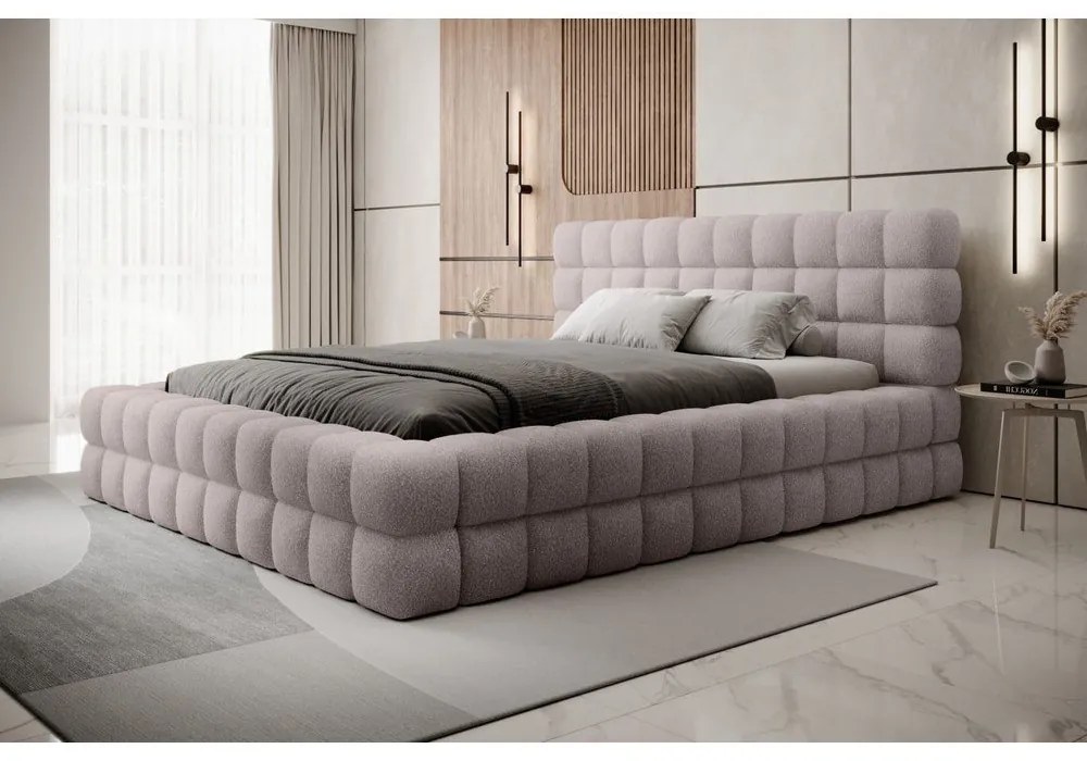 Jasnoróżowe tapicerowane łóżko dwuosobowe ze schowkiem ze stelażem 180x200 cm Dizzle – ELTAP