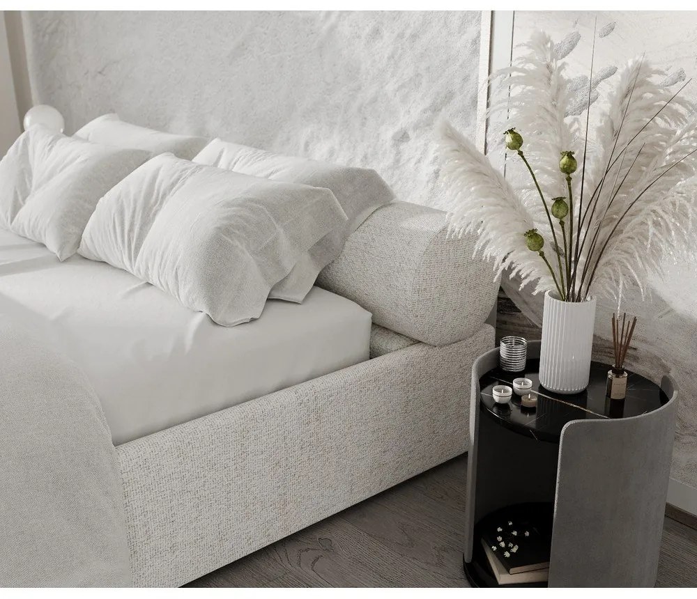 Kremowe tapicerowane łóżko dwuosobowe ze schowkiem ze stelażem 140x200 cm Solvo – Maison de Rêve