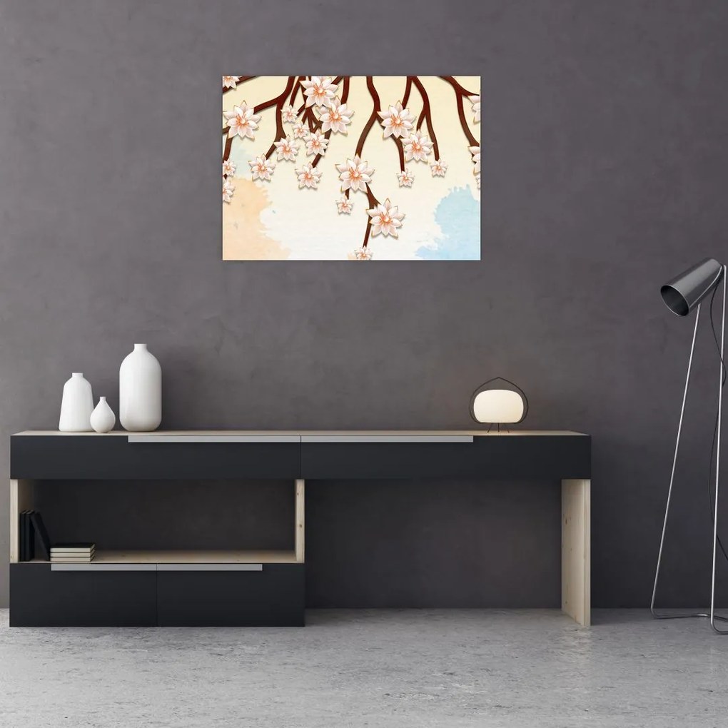 Obraz na szkle - Kwiaty na gałęziach, kolorowe (70x50 cm)