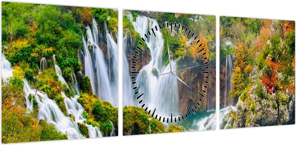 Obraz - Park Narodowy Jezior Plitwickich (z zegarem) (90x30 cm)