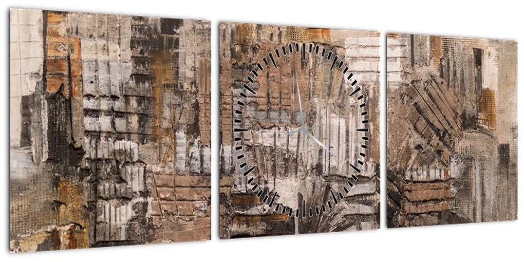 Obraz - Abstrakcja w odcieniach brązu (z zegarem) (90x30 cm)