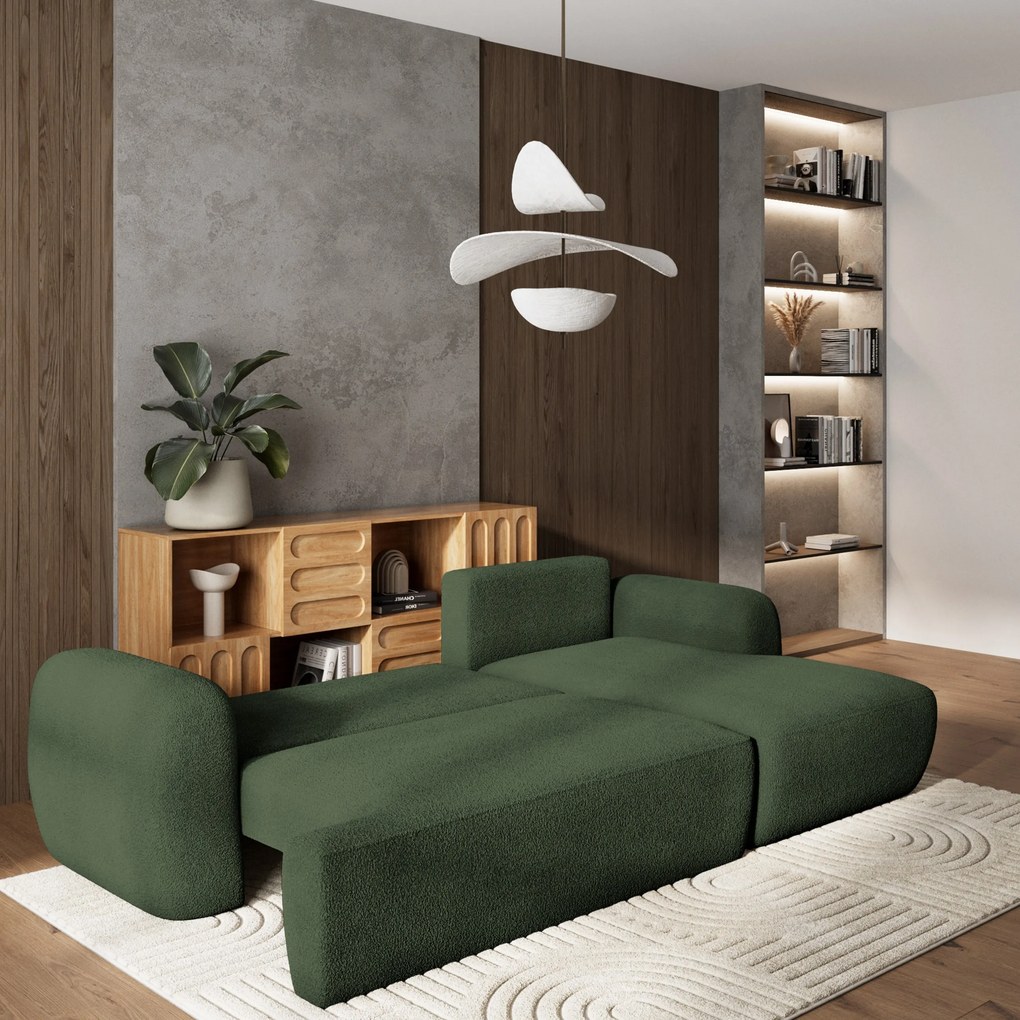 Masseno Narożnik MODENZA z funkcją spania i pojemnikiem na pościel Narozniki L, Rozkładana sofa - Zielony, NOW OR NEVER 37