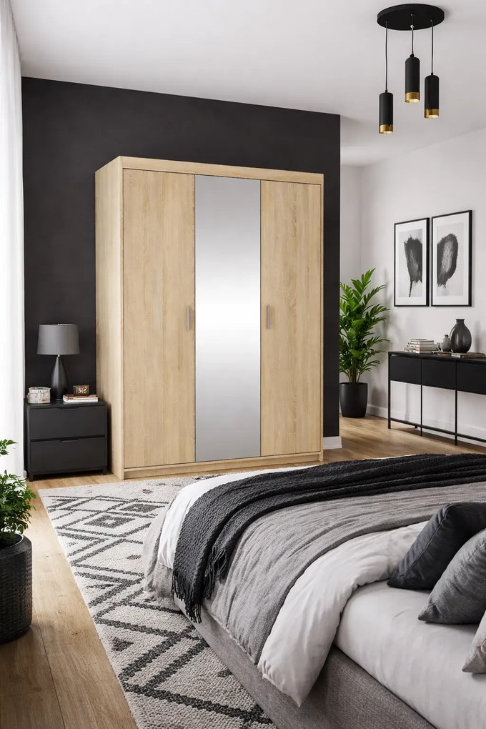 Szafa trzydrzwiowa z lustrem dąb sonoma Z6-B36