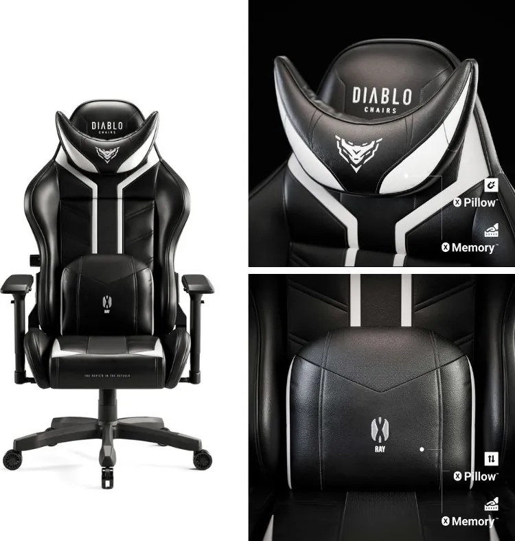 Krzesło dla gracza młodzieżowe Diablo X-Ray 2.0 Small Size, kolor czarno-biały