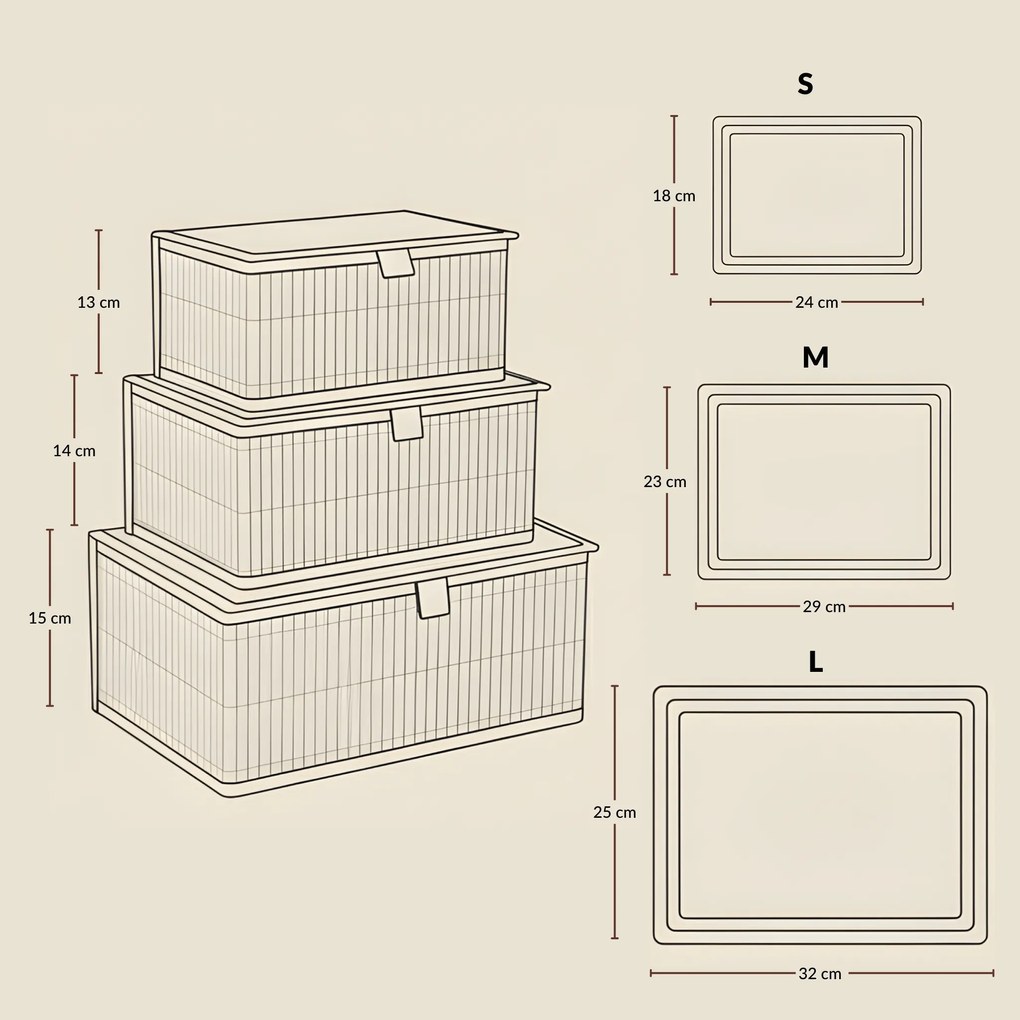 Zestaw zamykanych koszyków w trzech rozmiarach TILVA