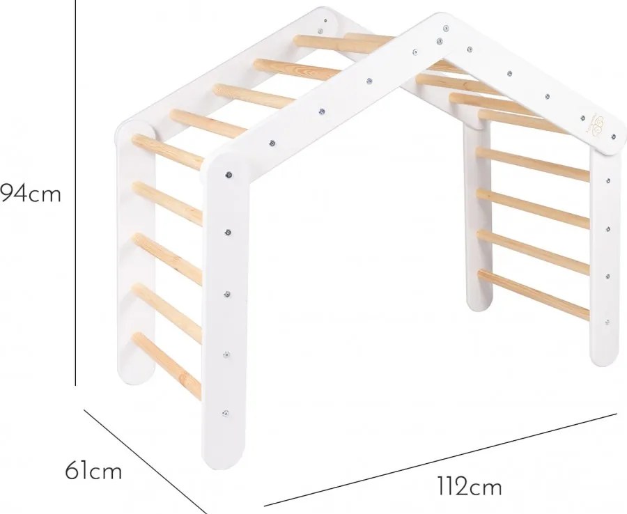 Duży domek z drabinką dla dzieci 112x61x94 cm składaną do pokoju. drewno, len, wiskoza, różowy domek, biała drabinka. - meowbaby®