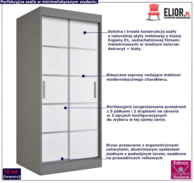 Szafa przesuwna w kolorze antracyt + biały - Bohosa 2X