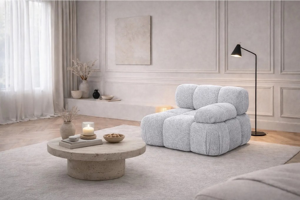 Moduł boczny do systemu modułowego, tkanina bukla Abriamo, Jasnoszary, Prawy, Selia