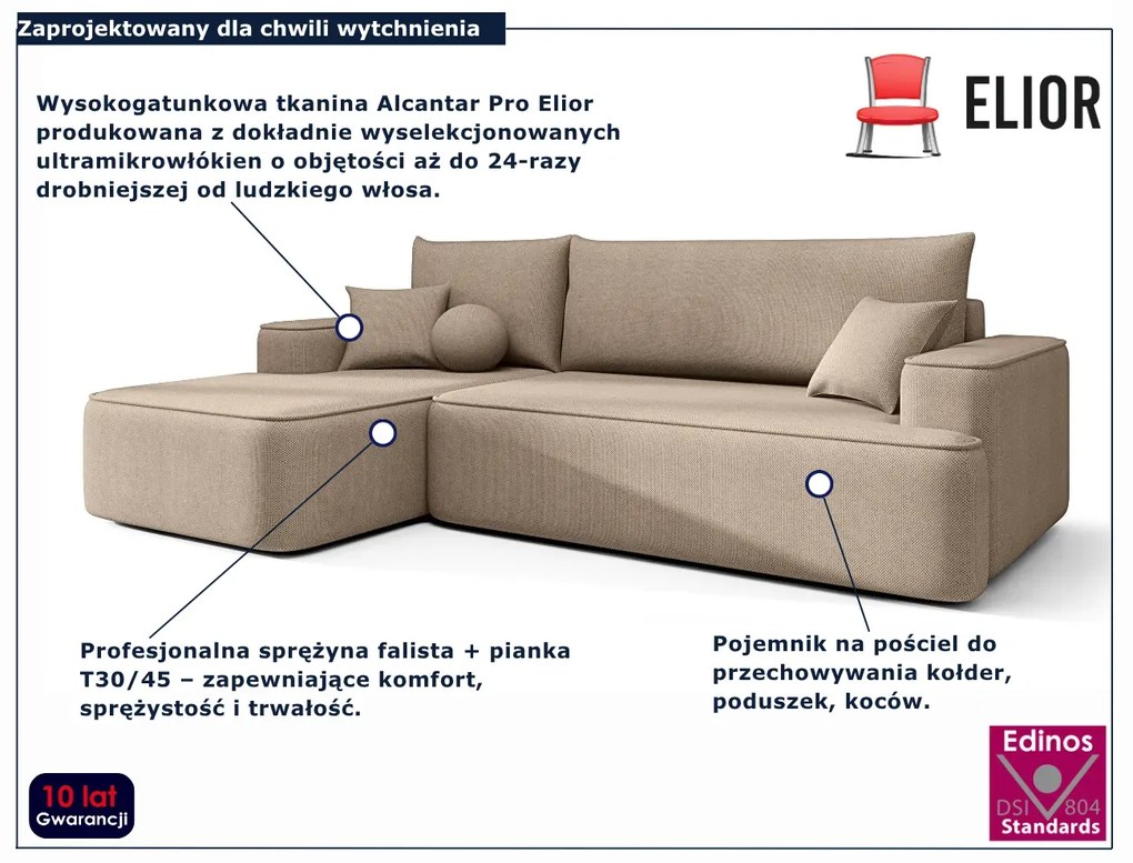 Beżowy rozkładany narożnik z pojemnikiem D4-E62