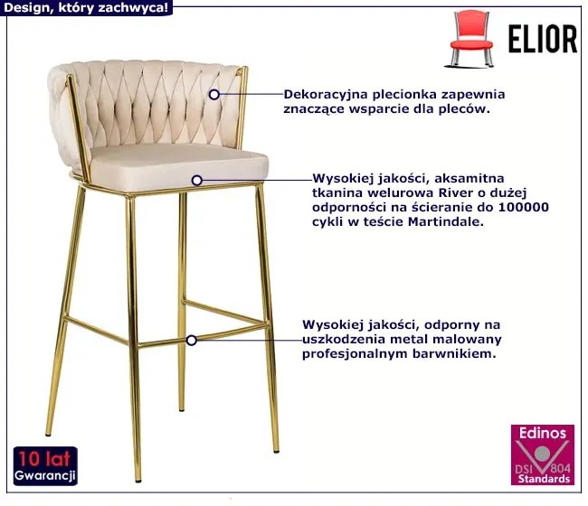 Kremowy hoker z plecionką na złotych nogach Z8-P62