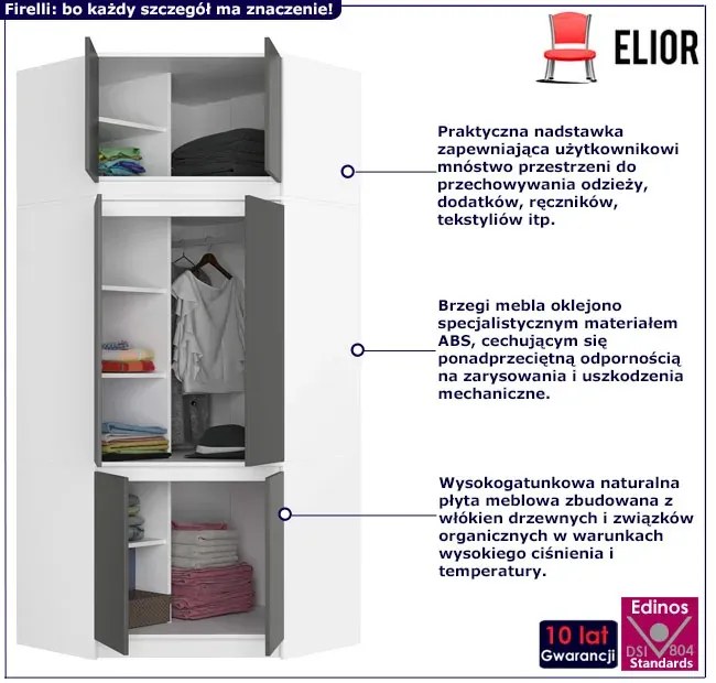 Narożna szafa z nadstawką biały + grafit G4-B00