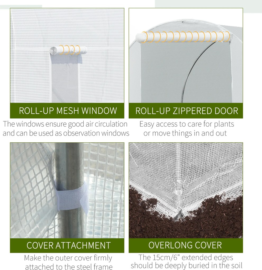 Outsunny szklarnia foliowa przestronna 445x200x200cm biała stabilna konstrukcja do uprawy roślin | Aosom PL