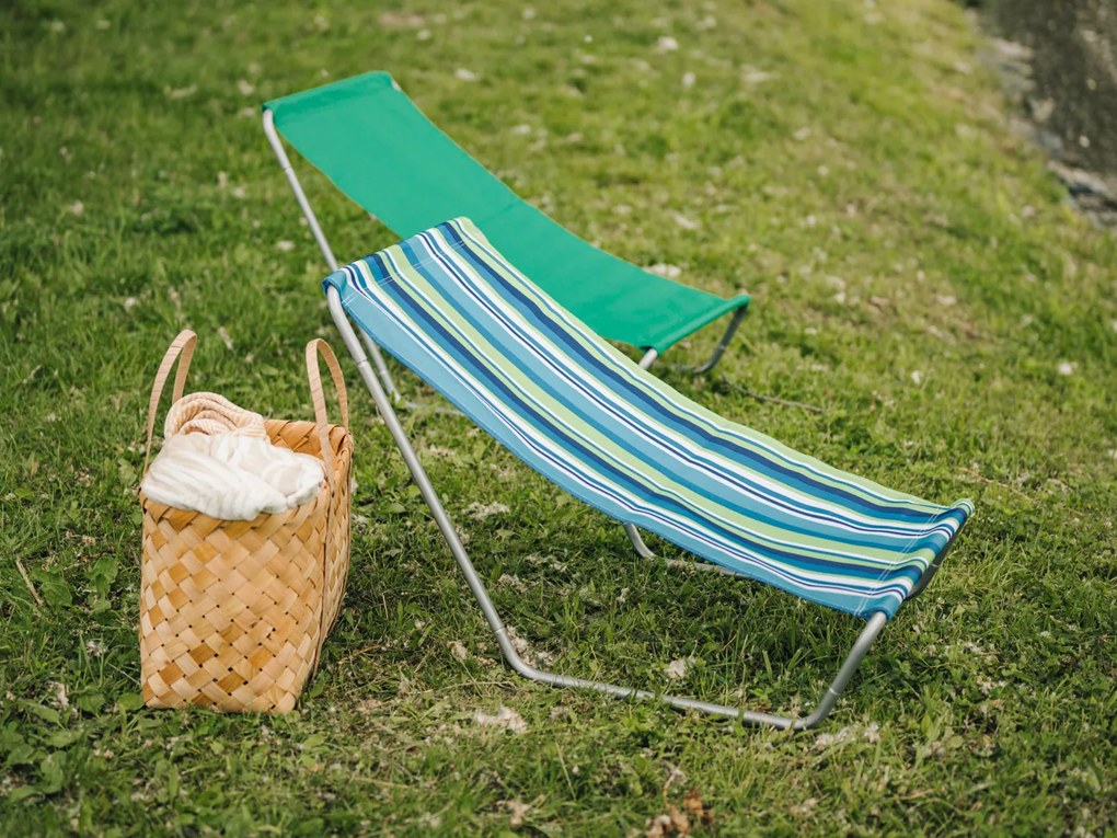 Składany leżak plażowy SAND, niebiesko-biały