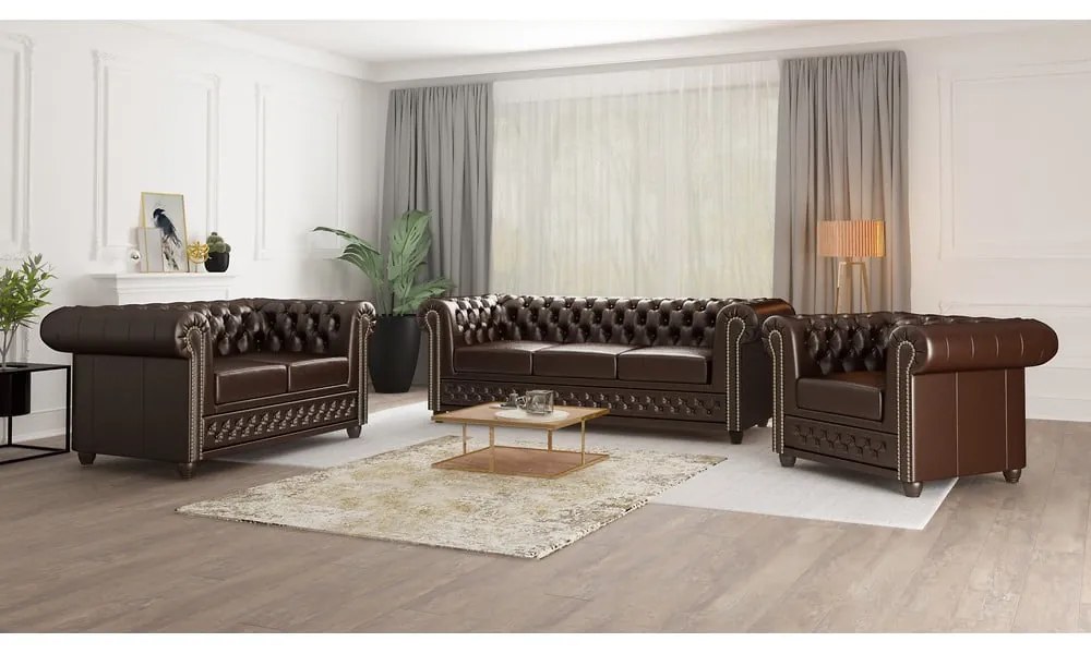 Ciemnobrązowa rozkładana sofa z imitacji skóry 148 cm York – Ropez
