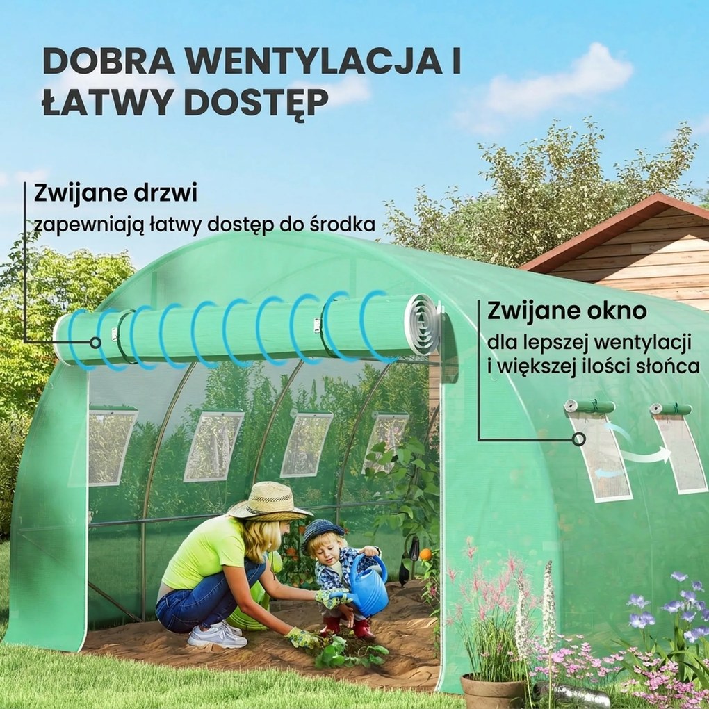 Outsunny Pokrowiec zastępczy do szklarni, odporny na warunki atmosferyczne, 400 cm x 300 cm x 200 cm, Transparent, Zielony | Aosom PL
