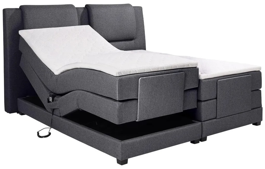 Łóżko kontynentalne: zagłowie + elektryczne stelaże relaksacyjne + materace + nakładki na materac CASTEL marki PALACIO -  2 x 80 x 200 cm - Tkanina antracyt