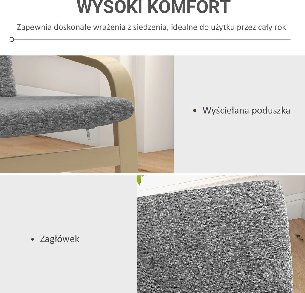 HOMCOM Fotel Relaksacyjny Szary Lniany Pokrycie z Drewnianym Stelażem Komfortowe Siedzisko z Podłokietnikami | Aosom PL