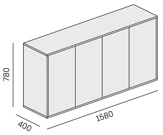 PLAN Szafka biurowa z drzwiami LAYERS, długa, 1582 x 400 x 777, biała