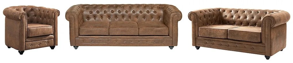 Kanapa 3- i 2-osobowa i fotel CHESTERFIELD z mikrofibry o wyglądzie postarzanej skóry