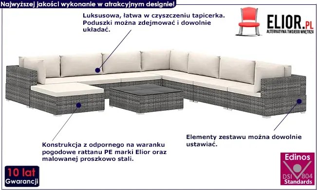 Szaro-kremowy 9-częściowy wypoczynkowy zestaw do ogrodu S5-H08