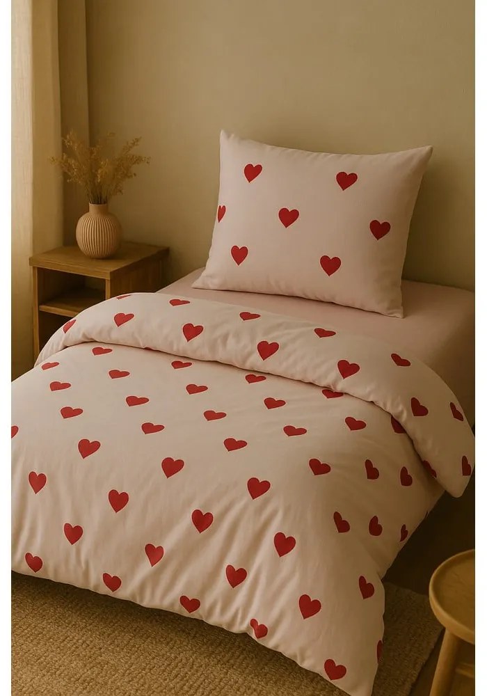 Różowa pościel jednoosobowa z prześcieradłem/3-częściowa 160x220 cm Red Heart – Mila Home