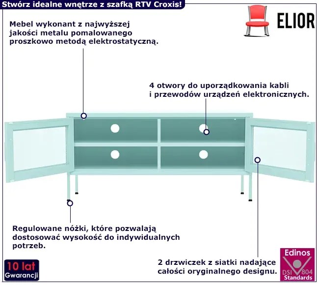 Metalowa szafka pod TV na nóżkach mietowy - Croxis