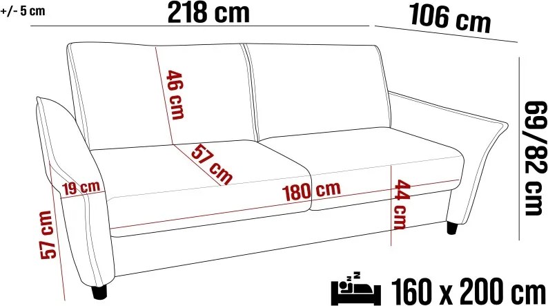 Sofa, Kanapa CANTO 160 z funkcją spania wolnostojąca WERSAL