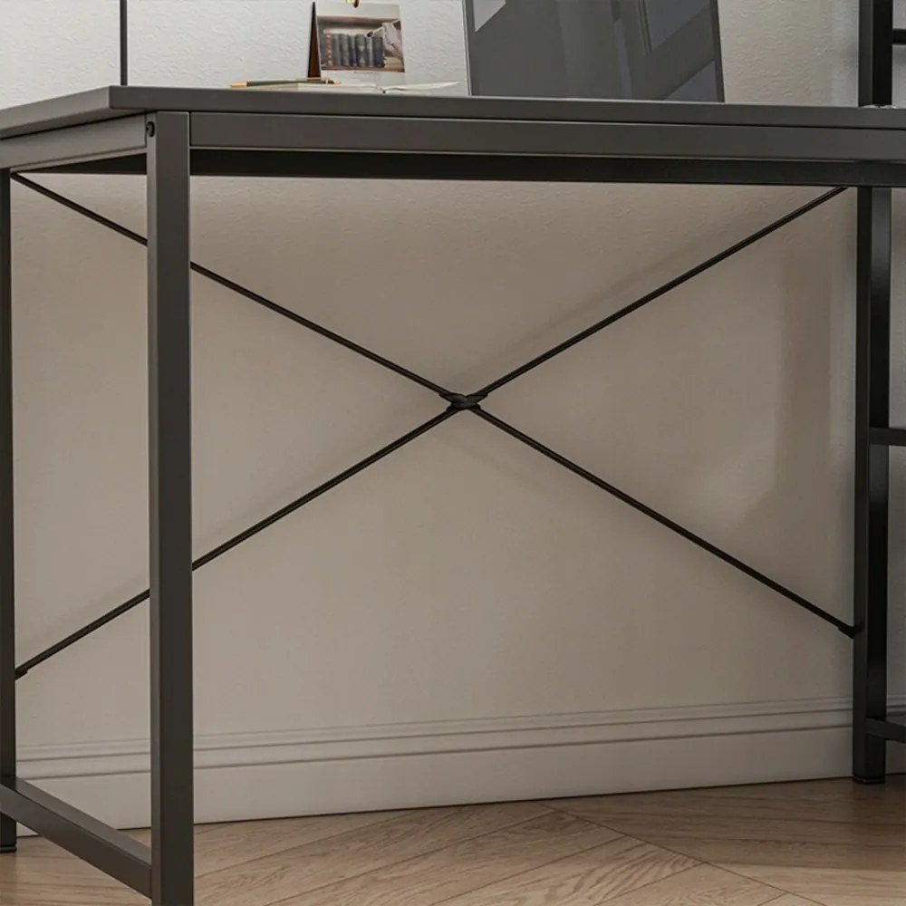 Czarne biurko w stylu industrialnym z wbudowaną półką – 120 cm | Design loftowy z bocznymi półkami