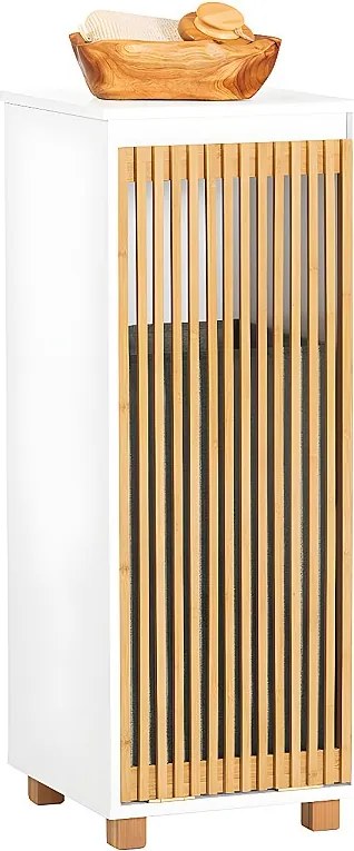 Szafka łazienkowa z kosz na pranie i bambusowymi drzwiami BZR126-W