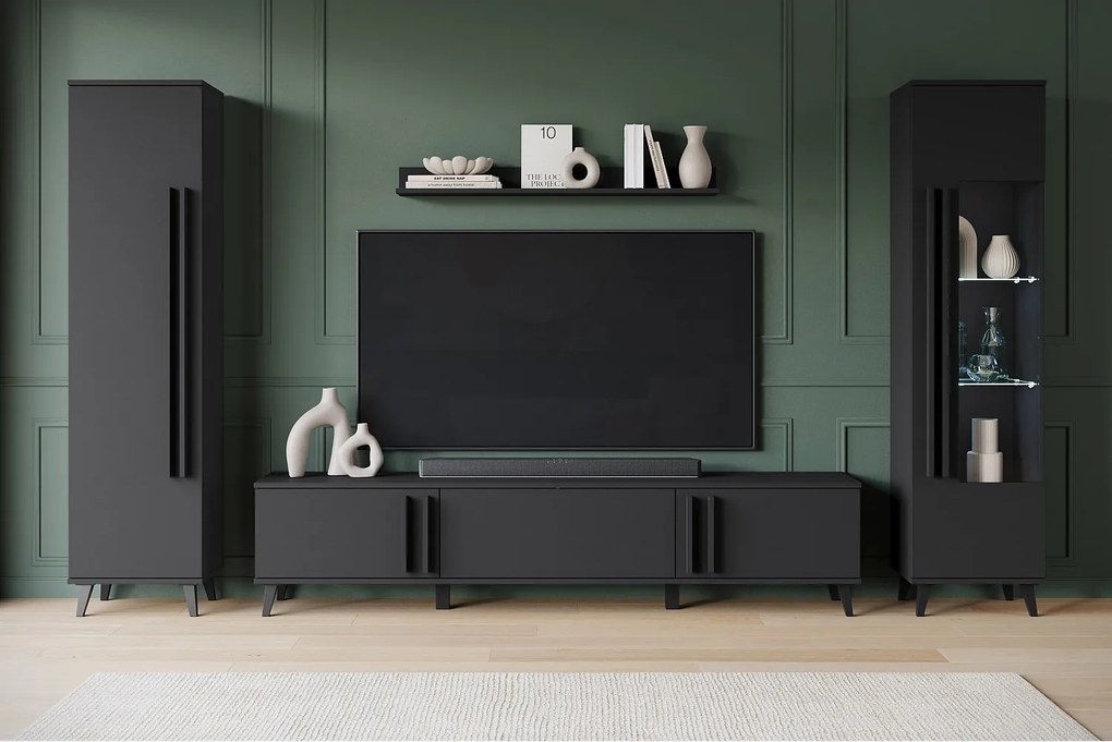 MINIO go for it, Meblościanka HURON II congo/czarny z oświetleniem LED