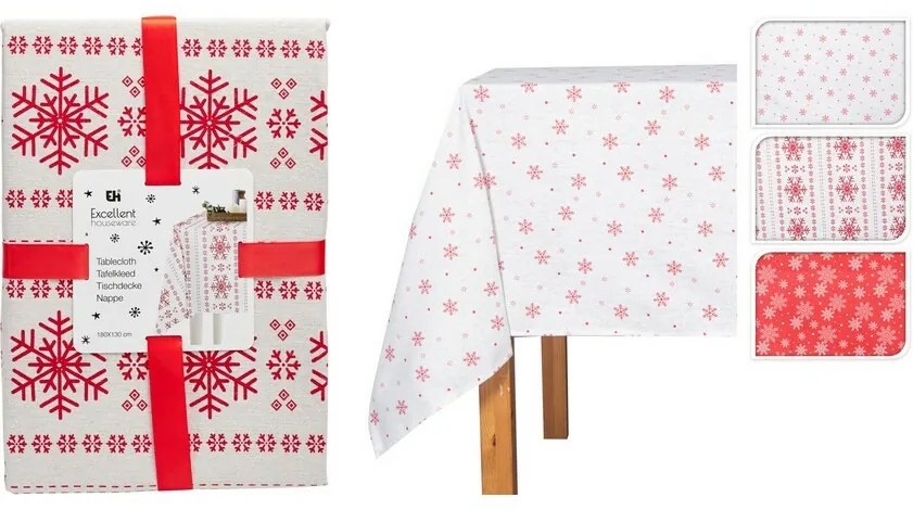 Obrus świąteczny Red Snowflakes on White, 130 x 180 cm