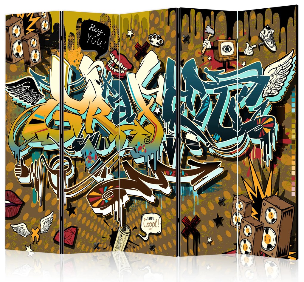 Parawan jednostronny Street art 225x172 cm 5-częściowy wielokolorowy ARTGEIST B