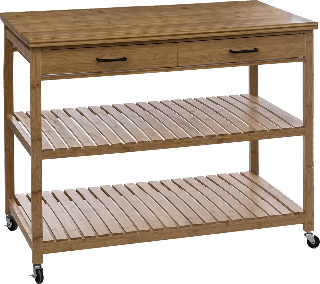 Wyspa kuchenna na kółkach, bambus, 108 x 60 x 90 cm