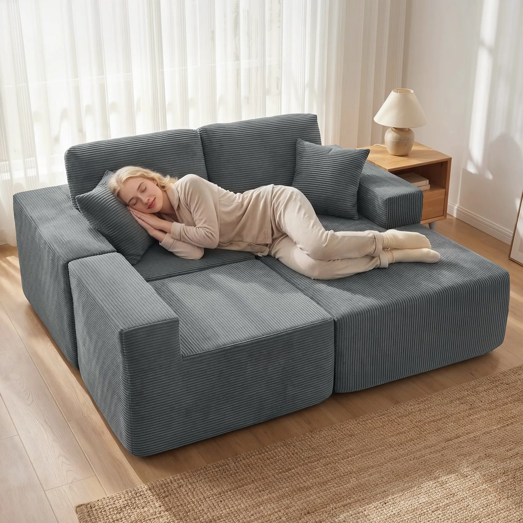 HOMCOM Modułowa narożna sofa, L-kształtna sofa-łóżko z głębokim siedziskiem, szerokimi podłokietnikami, 2 poduszki, ciemnoszary | Aosom PL