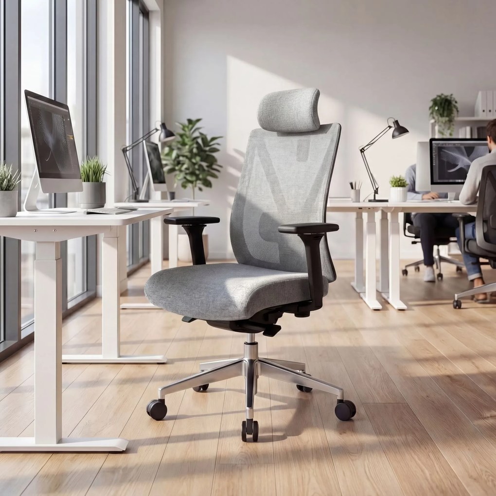 Fotel biurowy ergonomiczny szary z siatką VECTOR