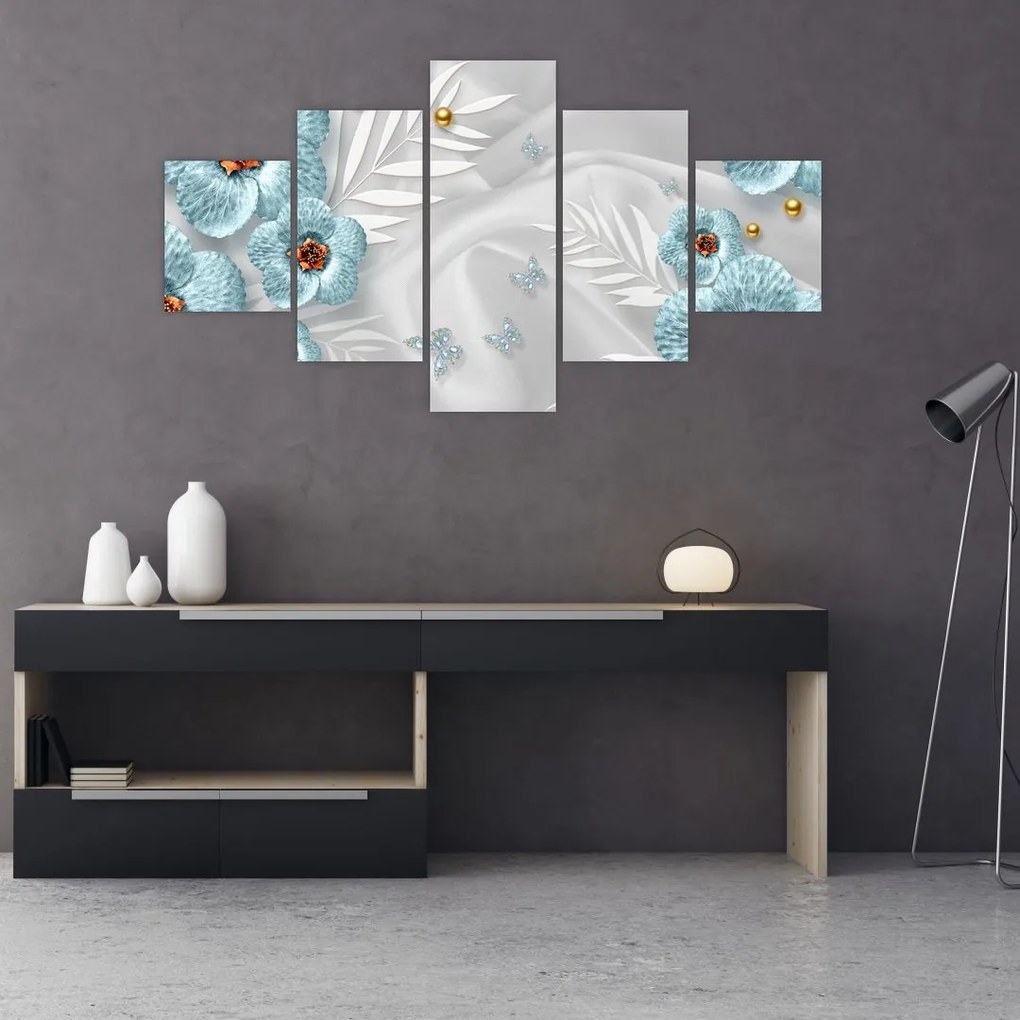 Obraz - 3D niebieskie kwiaty (125x70 cm)