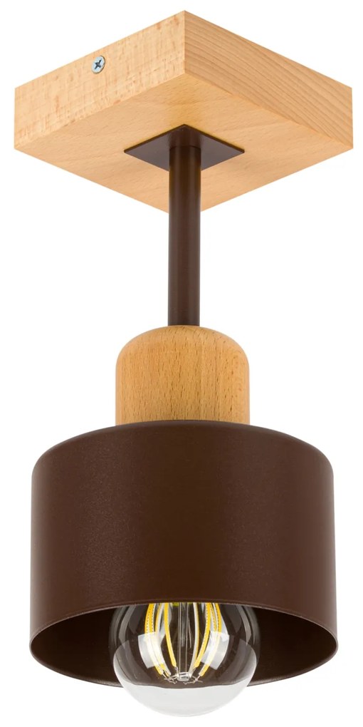 Brązowa lampa sufitowa, jednopunktowy spot DBR10x10BU z drewna i metal
