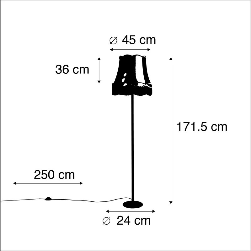 Lampa podłogowa w stylu retro czarna z abażurem w stylu babci czarny z szarym 45 cm - Simplo