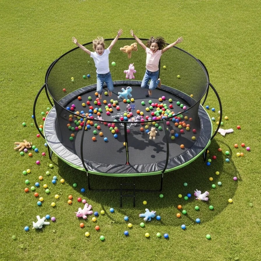 Trampolina ogrodowa dla dzieci Pegie 14FT, 427 cm, z siatką wewnętrzną i drabinką