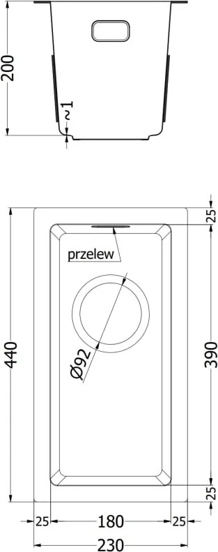 Mexen Trixo zlewozmywak stalowy 1-komorowy 230 x 440 mm, inox HC - 6411221000-01HC