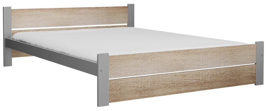 Łóżko IKAROS DOUBLE 180 x 200 cm, dąb sonoma/szary Stelaż: Ze stelażem listwowym rolowanym elastycznym, Materac: Materac Deluxe 10 cm