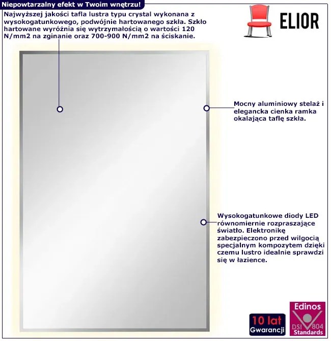 Srebrne prostokątne lustro led 60x90 cm K6-C46