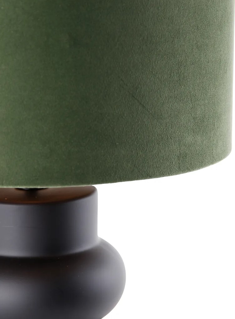 Designerska lampa stołowa z czarnym aksamitnym kloszem, zielonym ze złotem 35 cm - Alisia