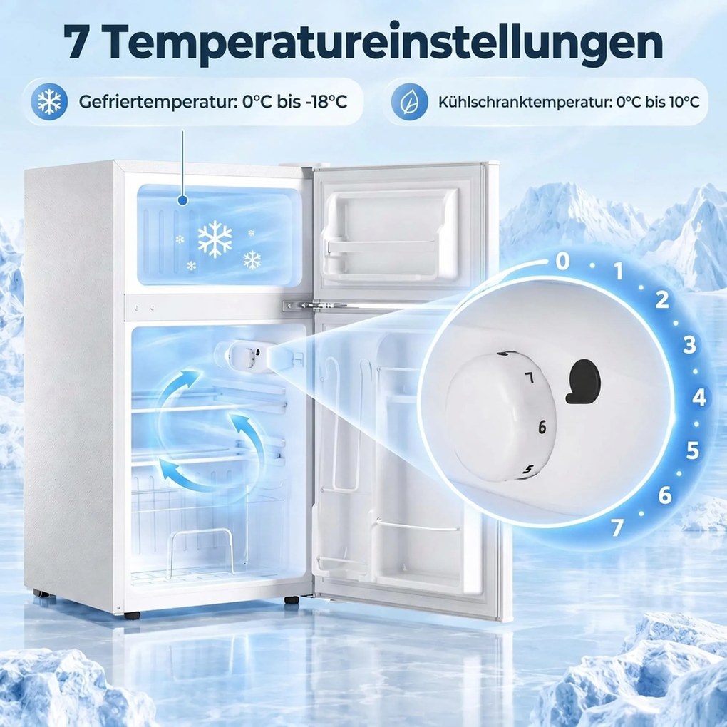 HOMCOM Mini lodówka z zamrażalnikiem 2-drzwiowa z regulowanym termostatem mała lodówka na napoje 90 l biały | Aosom PL