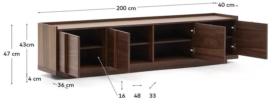 Brązowa szafka pod TV w dekorze orzecha 200x47x40 cm Onix – Kave Home