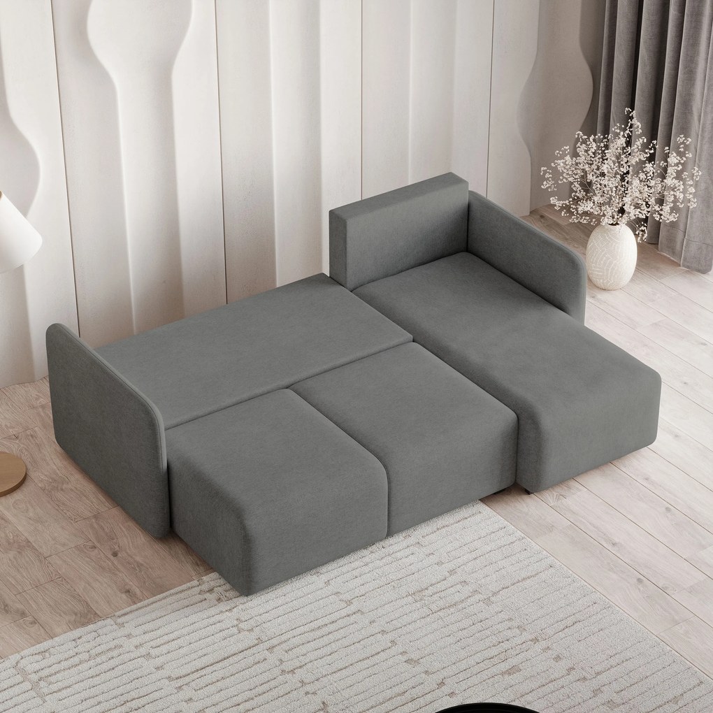 Masseno Narożnik SUVINO z funkcją spania i pojemnikiem na pościel Narozniki L, Rozkładana sofa - Szary, NEVE 90